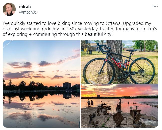 Twitter post that showcases trek bikes on a trail