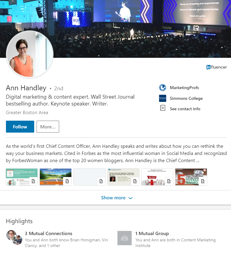 Example LinkedIn profile