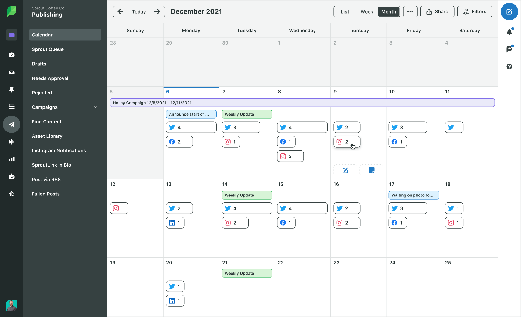 Sprout Social Publishing Calendar in month view